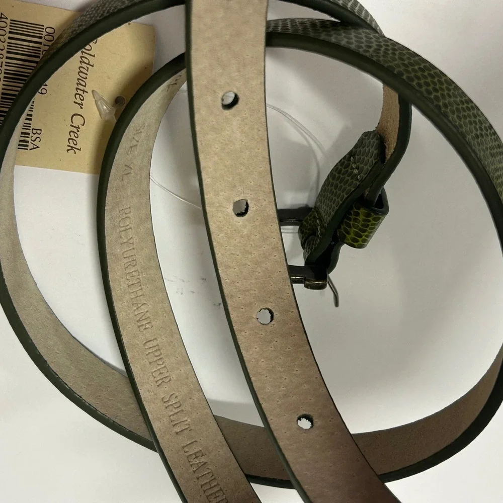 Coldwater Creek Green Embossed Snakeskin Skinny Belt XL Misses 18 New